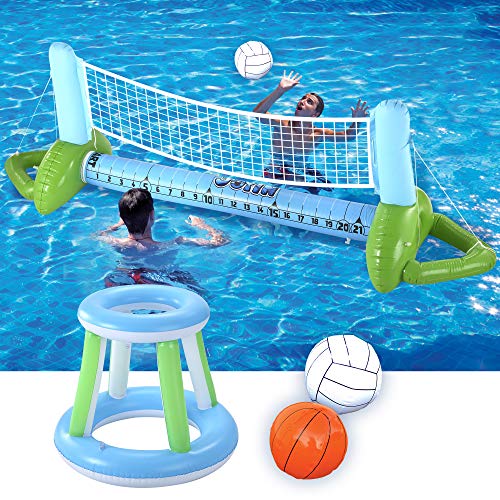 JOYIN Aufblasbares Pool Volleyball Set, Volleyball Basketball Hoops Pool Float Set, Schwimmende Sommer Floaties, Volleyball Pool Party Lounge Raft, Aufblasbare Party Schwimmen Spiel Spielzeug