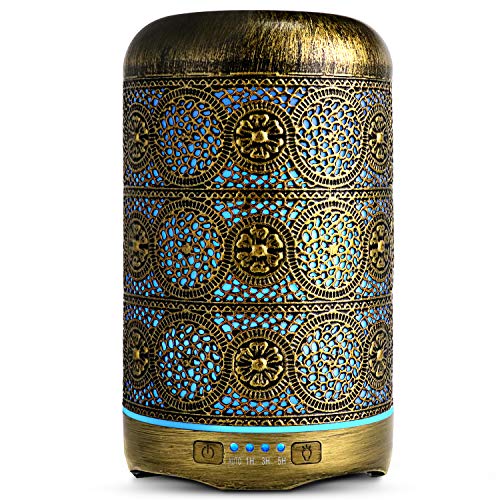 SALKING Aroma Diffuser, 260ml Metall Aromatherapie Diffusor für ätherische Öle, Raumbefeuchter Elektrisch Duftlampe, 7 Farbe Licht Vintage Diffusor für Zuhause Büro Oder Yoga MEHRWEG