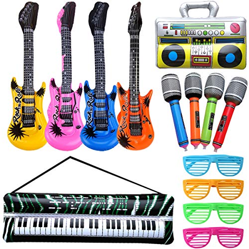 14 Stück Luftgitarre Rockstar Aufblasbare Air-Guitar Luft-Gitarren, Aufblasbare Party Props, Aufblasbares Saxophon Gitarre Mikrofon Trommel Musikinstrumente Zubehör, Party Supplies Favors Ballons