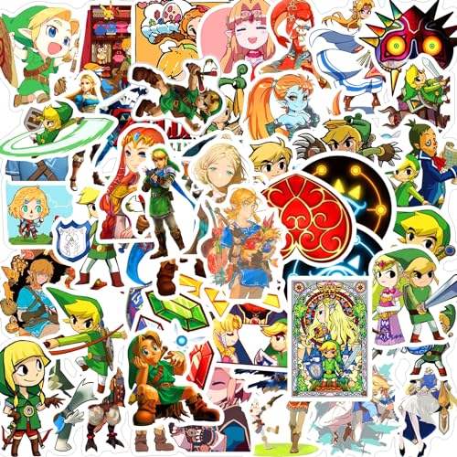 Zelda Sticker, 50 Stück Zelda Aufkleber, Zelda Cartoon Aufkleber, Zelda Vinyl Wasserdichte Aufkleber, für Scrapbook Laptop Fotoalbum Skateboard Motorrad Auto, Geschenke für Kinder