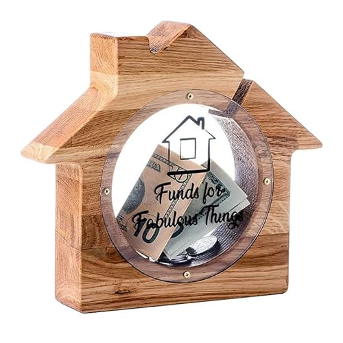 Spardose aus Holz für Hausbau Einzug, Party (Haus) Sparbüchse für Hochzeit, Ehe, Geburtstag