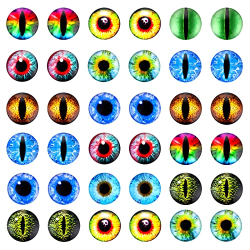 15 Paare Glasaugen 20 mm Runde Drachenaugen, Cabochon Augen Bunte Glas Puppen Auge, große Puppenaugen aus Glas, Tier Glas Augen zum Basteln für Katze Eule Plüschtier Nähen Spielzeug