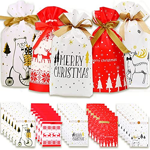 30 Weihnachten Geschenkbeutel Weihnachtstüte Kordelzug Partytüten Geschenktüten Tüten Süßigkeiten Süße Taschen Mitgebsel Beutel Kekstüten Geschenktüte für Kinder Verpacken