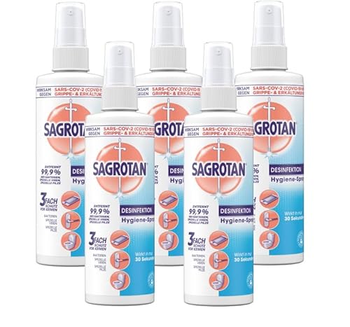 Sagrotan Hygiene Pumpspray – Desinfektionsmittel für Textilien und Oberflächen im Haushalt – 5 x 250 ml Sprühflasche im praktischen Vorteilspack