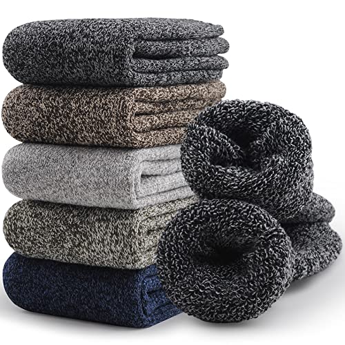 SIMIYA Wollsocken für Herren,Merino Socken Thermosocken Wintersocken warme Socken dicke Männer, 5 Paar（5 Paar-1，39-42）