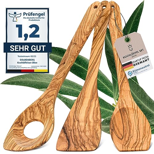 GOLDENBERG® Premium Holzkochlöffel Set Olive - feinstes Olivenholz aus Italien - Made in Germany - antibakteriell und hitzebeständig - Kochlöffel Holz - Kochlöffel Set - Holz Kochlöffel