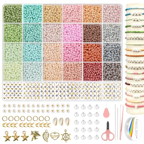 Dazhqp 3mm Perlen für Armbänder,24 Bunte Perlen Zum Auffädeln Set, Machen mit Perlen für Geschenkidee Armbänder, Perlen zum Auffädeln für Weihnachten DIY Bracelet Making Kit, Partys, Feiertage ﻿