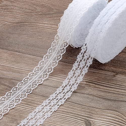 DAHI spitzenband 50M Vintage weiß Spitzenbordüre Zum Nähen für Hochzeit Tischdeko Basteln Geschenkband Kraftpapier (2 type)