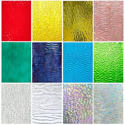 12 Stück Buntglas Blätter,10,2x15,2cm Geriffeltes Buntglas,Buntglas Zubehör für Buntglas Projekte Vielfalt Mosaik Glas Kunst Buntglas Verschiedene Kathedrale Glas für DIY Home Decoration