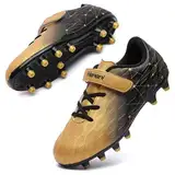 Fußballschuhe Kinder FG/AG Fussballschuhe Footballschuhe Jungen Mädchen Kids Kunstrasen Trainingsschuhe Soccer Schuhe Sportschueh Teens draußen Hallenfußball Indoor Outdoor Unisex Schwarzes Gold EU37