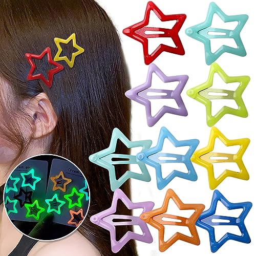 Bunte Leuchtende Stern Haarspangen Damen Klein Haarspangen Mädchen Leuchtfarbe Sternen Haarspange Pentagramm Haarclips Haarklammer Haarschmuck Glow in the Dark Star Hair Clips Y2k Accessoires,10 Stück