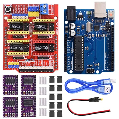 Youmile CNC Shield V3.0 Erweiterungsplatinen Kit mit Platine für Arduino, 4 Stück DRV8825 Schrittmotortreiber und Kühlkörper, 10 Stück Überbrückungskappe, USB Kabel für Graviermaschine