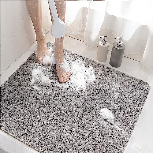 HITSLAM Duschmatte rutschfest, 60x60cm Badewannenmatte rutschfest mit Ablauf, Weiche PVC-Luffa Antirutschmatte Badewanne, Schnell Trocknende Badematte, Grau