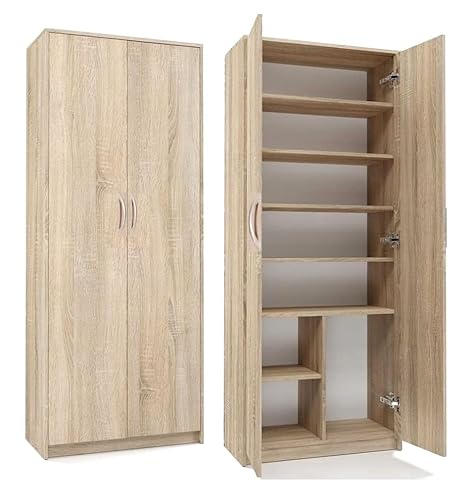 Mehrzweckschrank Aktenschrank mit 2 Türen und 8 Fächern Bücherregal Büroschrank Haushaltsschrank 180x74x35cm (Sonoma)