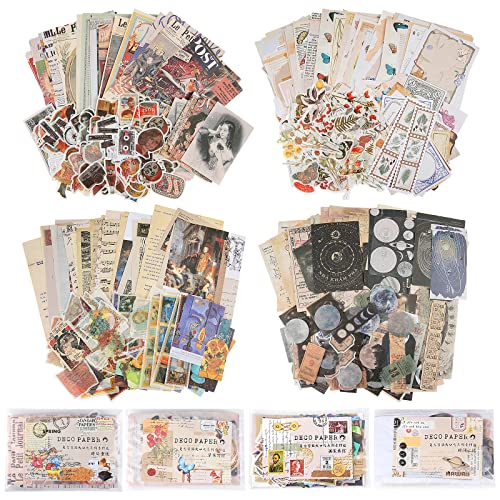 800 Stück Vintage Scrapbooking Sticker Set, Teklemon 4 Set Vintage Bastelpapier und Washi Aufkleber Sammelalbum Papier Zubehör, Retro Dekorativ Sticker für Sammelalbum,DIY Fotoalbum,Tagebuch Notizbuch