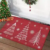 LuxFocus Weihnachts-Fußmatte, 40 x 6 cm, Willkommens Fußmatte für Zuhause Terrasse Weihnachtsbäume und Schneeflocken-Muster Fußmatte für drinnen und Draußen, Weihnachtsdekoration, Rot