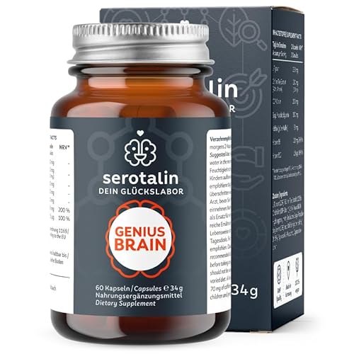 serotalin® GENIUS BRAIN BOOSTER KAPSELN - Für Performance, Energie, Fokus & Gedächtnis | Mit CDP-Cholin, L-Tyrosin & Vitaminen | 60 vegane Kapseln