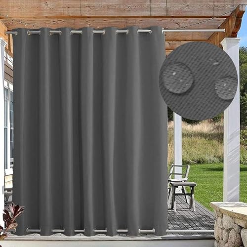 Outdoor Vorhänge Sonnenschutz, Outdoor Vorhang Wetterfest mit Ösen Oben und Unten, Outdoor Gardinen Wasserdicht Windschutz Blickdicht für Pavillon, 1 Stück, Dunkelgrau, B183xH160cm