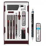 rOtring Isograph Technical Pen Master Set S0699420 | 3 Fineliner (0,10 mm, 0,30 mm, 0,50 mm), Druckbleistift (0,5 mm), Zirkel & Zubehör, 10-teiliges Set im Etui | Set mit Bleistift 0,7 mm und Minen