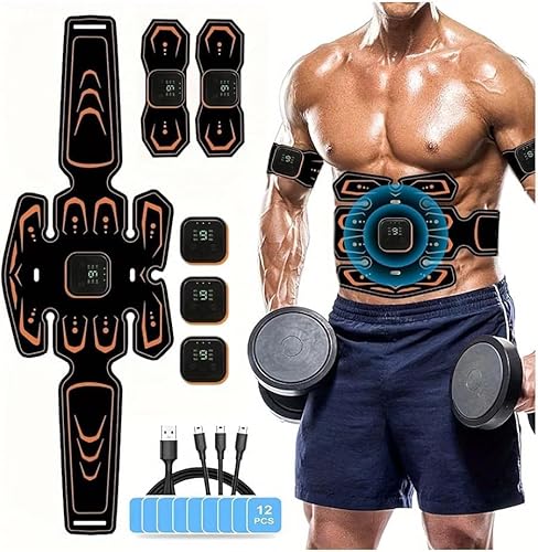 LOFFU EMS bauchmuskeltrainer,USB Wiederaufladbar Bauchmuskeln Stimulationsgerät,6 Modi & 9 Intensitäten,Arm,Bein,Männer & Frauen,Bauch Trainingsgerät für Zuhause