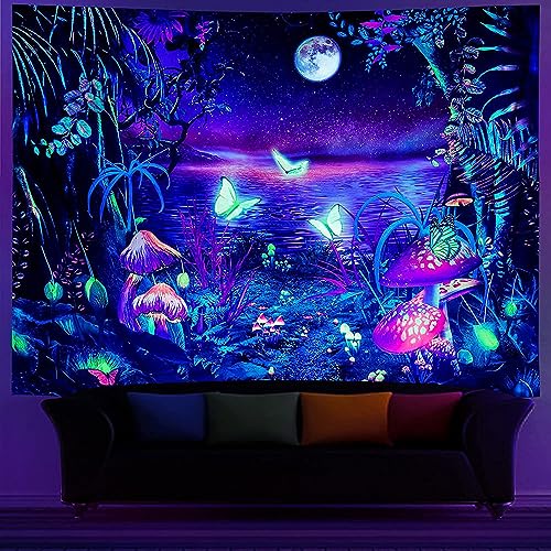 G-LIKE Wandteppich Wandtuch UV-Reaktiv Wandbehang – 3D Digital Bedruckt Farbenreich Leuchtend Dekostoff Dekoration für Wohnzimmer Schlafzimmer Party Urlaub (230x180, Schmetterling)