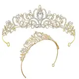 JAONLD Tiara Kristallkrone, Krone Damen Fasching Strass, Prinzessin Krone Erwachsene, Diademe für Damen Tiara, Verwendet für Hochzeiten, Karneval, Geburtstagsfeiern (Gold)