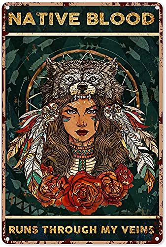 Metallschild mit der Aufschrift Aboriginal Girl Wolf aus nativem Blut, Blechplakat, Heimkunst, Wanddekoration, Plakette für Zimmer, Club, 30,5 x 45,7 cm
