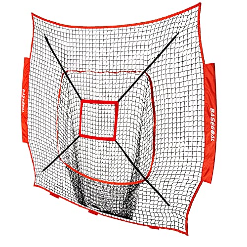 BaseGoal Baseball- und Softball-Ersatznetz, 2,1 m x 2,1 m (nur Netz), robust, knotenlos, für Baseball-Pitching und Wurfübungen (rot + Strike Zone)