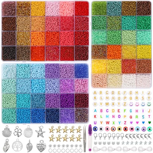 DIYDEC 25000 Stück 3mm Glasperlen für Armbänder, 72 Bunte Mini Perlen Set zum Auffädeln für Schmuckherstellung DIY Halsketten Handwerk