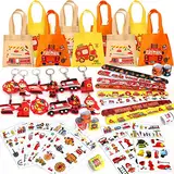 Latocos Feuerwehrmann Party Mitgebsel Kindergeburtstag Geschenk Tasche Feuerwehrleute Feuerwehrauto Hubschrauber Schlüsselanhänger Schnapparmband Tattoos Feuerwehr Spielzeug für Jungen