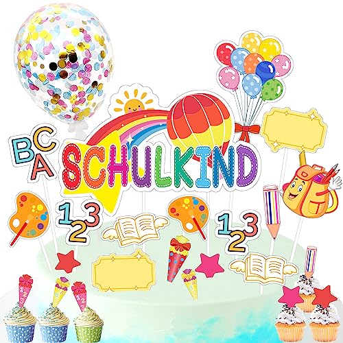 BINXIRUI Tortendeko Einschulung, 27pcs Schulanfang Tortendeko, Kuchendeko Einschulung Mädchen Junge, Cake Topper einschulung für 1. Schultag Schulanfang Party Deko (Farbe)