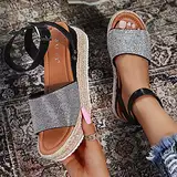 Damen Sandalen Sommer Mit Strass kristallklarem Dressy Geflochten Sohle Buckle Ankle Strap Schnalle Slingback Sandalen Hausschuhe flip Flops Abschlussball Sandalen Damen Hochzeit