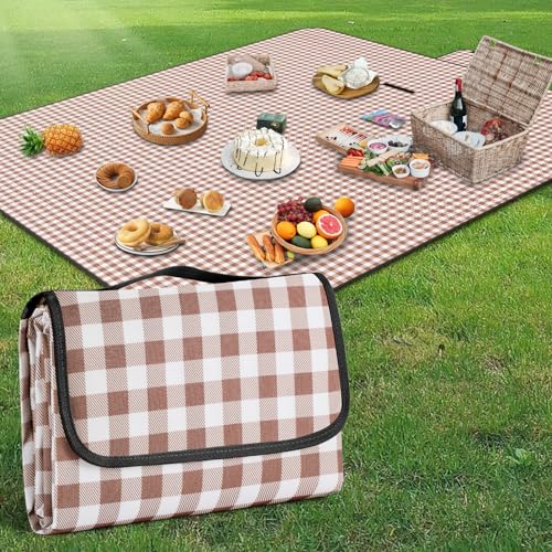 YAOMAISI Bequeme Picknickdecke, 200 x 200 cm, große Stranddecke, Campingdecke, mit Griff, wasserdichte Unterseite, maschinenwaschbar, faltbar, Wanderdecke, weich und trag