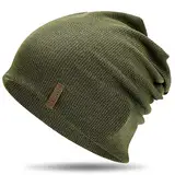 HAMUNI Mütze Damen Dünne Mütze Herren - Slouch Beanie Mütze - Leicht Weich Chemo Mütze - Atmungsaktiv Long Beanie - Elastisch Mütze - Ideale Beanie Mütze für Alle Jahreszeiten (Militärgrün)