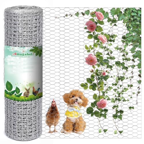 Amagabeli 1M x 25M Maschenweite 40mm Sechseckig Verzinkt Hühnerzaun Kaninchendraht Hasengitter Feinmaschig Wildzaun 6-Eck Drahtgeflecht Drahtstärke 0,9 mm Hasendraht Balkon und Kleintiere HC06