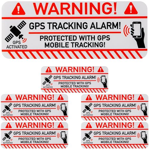 Aufkleber Set "GPS TRACKING ALARM!", 6 Stück, 7,5 x 3 cm, selbstklebende Folie, außenklebend, Warnhinweis Sticker Innen- und Außenbereich, Diebstahl Schutz Klebesticker, Hinweissticker alarmgesichert