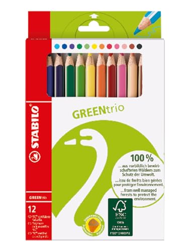 STABILO - Umweltfreundlicher Dreikant-Buntstift - GREENtrio - 12er Pack - mit 12 verschiedenen Farben