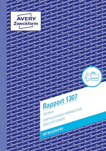 AVERY Zweckform 1307 Rapport (A5, mit 2 Blatt Blaupapier, von Rechtsexperten geprüft, für Deutschland und Österreich zur Dokumentation von Arbeitsleistung und Materialverbrauch, 100 Blatt) weiß