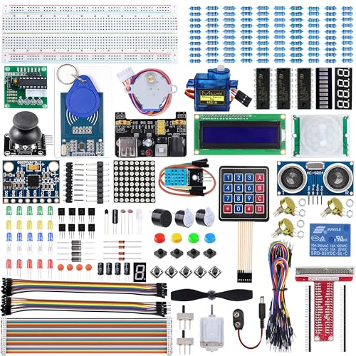 Miuzei Starter Kit für Arduino Projekte-Elektronik Bausatz mit Breadboard mit 58 Lektionen, 235 Komponenten LC-Display, Steckplatine, Sensoren, Relais, GPIO Erweiterung, für Raspberry Pi Kurs