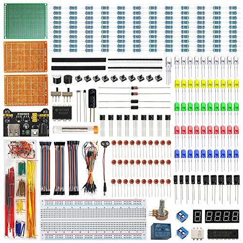 WayinTop Elektronik Starter Kit mit Deutsch Tutorial, Breadboard Netzteil, Breadboard Drahtbrücken Jumper Wires Set, LEDs und Widerstands Set, PCB Board, Widerstandskarte für Arduino