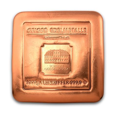 1 kg Kupferbarren Reinheit 99,99%. Wunderschön geprägt in der Raffinerie Geiger-Edelmetalle, Deutschland.
