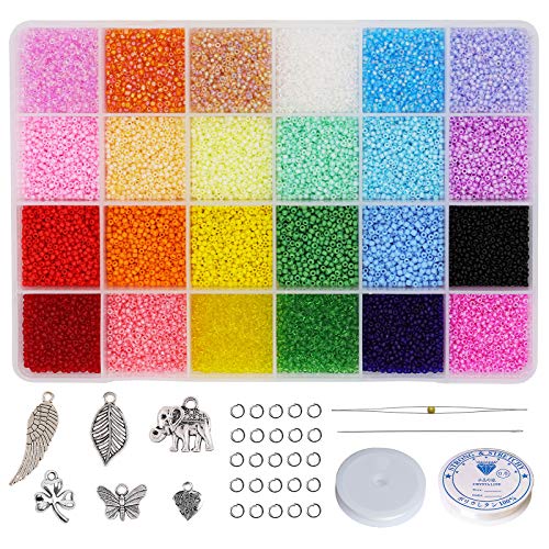 Bala&Fillic Größe 12/0 Glasperlen zum Auffädeln 24 Farben 24000pcs in Box Handwerk Kleine Rocailles Perlen für Schmuckherstellung