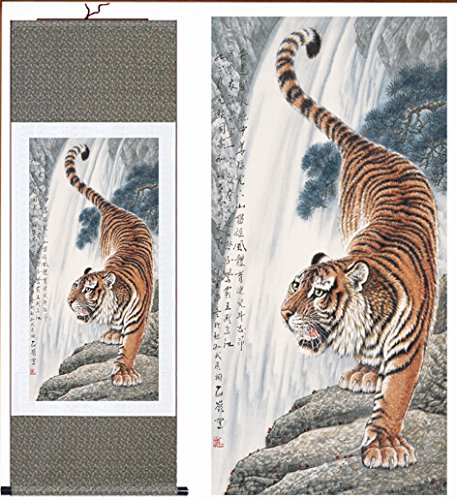 vglakjG Chinese Painting Home Decorate Calligraphy Scroll Seide Chinesische Malerei Tiger Hause Schmücken Kalligraphie Scroll Hängen Kunst Geschenk(H40)