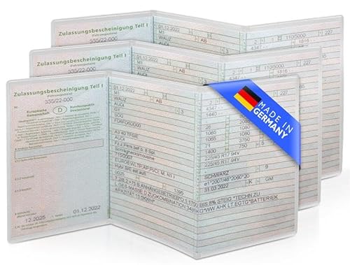 3er Set Fahrzeugschein Hülle für KFZ Schein | 3-teilige transparente und passgenaue Hülle für Fahrzeugschein | Fahrzeugschein Mappe | Führerschein Hülle | Hülle Fahrzeugschein | Made in Germany