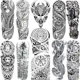 11 Blatt Groß Schwarz Tribal Maori Arm Temporäre Tattoos Männer Frauen Klebetattoos Erwachsene, Tattoos Tattoos Zum Aufkleben Auf Die Haut, Löwe Schädel Drache Halloween Fake Tattoos Damen Herren