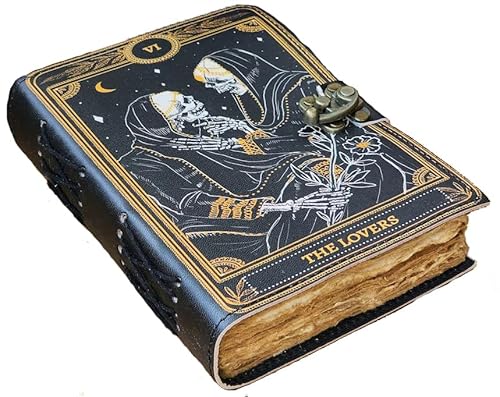 Großes gotisches Grimoire-Tagebuch – Vintage-Liebes-Tarot-Geschenke und Wicca-Geschenke, gruselige Geschenke und Hexentagebuch für Männer und Frauen, Lederbindung, Lesebuch, Tagebuch für Buchliebhaber