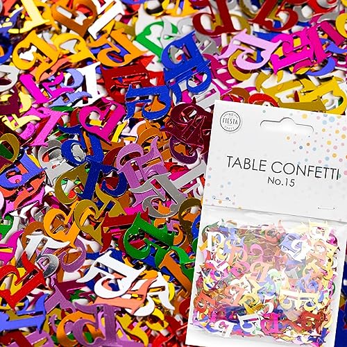 Konfetti Zahl 15 Bunt 15. Geburtstag | Deko für Jubiläum und Party | 500 Stück, metallic-bunt, 10mm groß | Zahlenkonfetti Tischkonfetti Tischdeko, Edition: Zahl 15