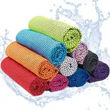 Yisscen 10 Stück Kühlendes Handtuch, Cooling Towel,Mikrofaser Handtuch, Kühltücher, Strandtuch mit Kühlfunktion für Fitness Sport Yoga, Golf, Camping, Strand, Training, Reisen