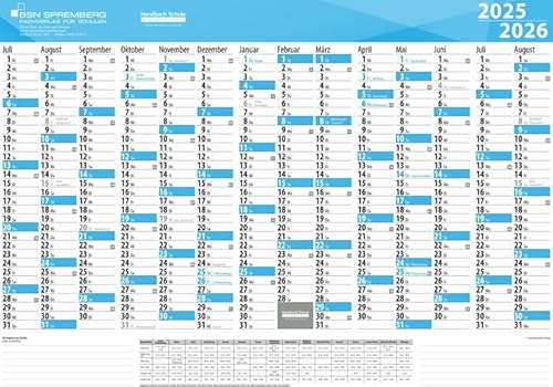 Schuljahres - Wandkalender DIN A2 für das Schuljahr 2025/26