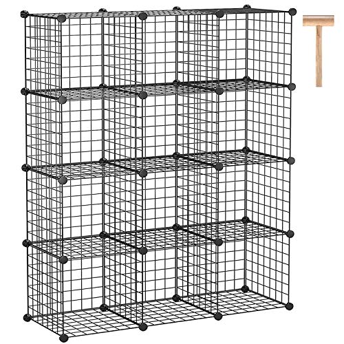 C&AHOME Drahtwürfel-Aufbewahrung, 12-Würfel-Aufbewahrungsorganizer aus Metall, C-Gitter-Aufbewahrungsbehälter-Regalsystem, Bücherregal, Schrankschrank, 93,5 cm L x 31,8 cm B x 122,9 cm H, Schwarz